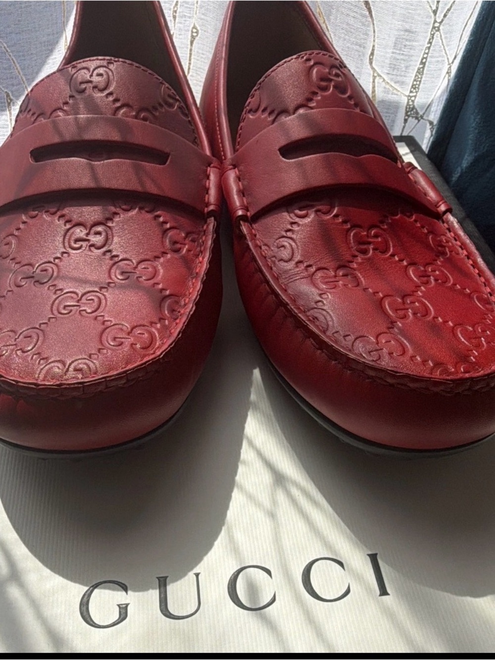 Gucci Burgundy GG Monogram Leather Penny Loafers